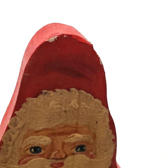Vtg Rustic Wooden Hand Painted Santa w Sack of Apples 7" x 4" Holiday Décor - Picture 3 of 12